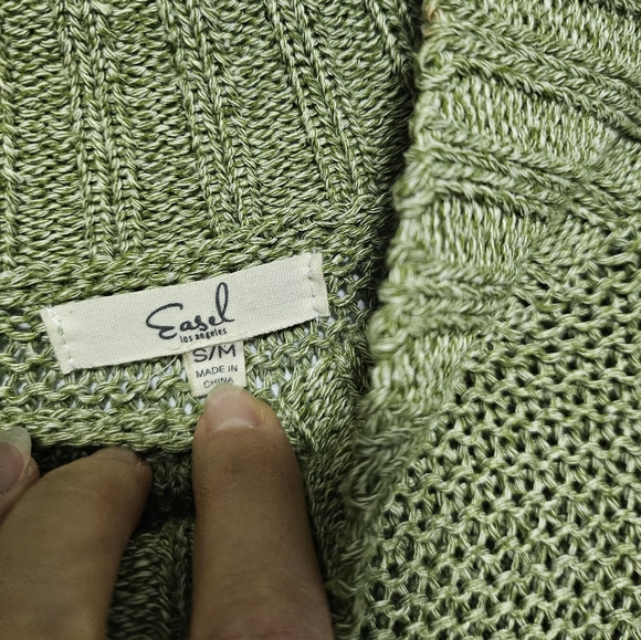 Easel Los Angeles Oversized Matcha Green Mock Neck Chunky Knit Sweater Size S/M - Picture 3 of 10